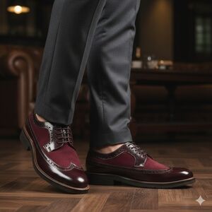 Men's Burgundy Leather and Suede Oxfords